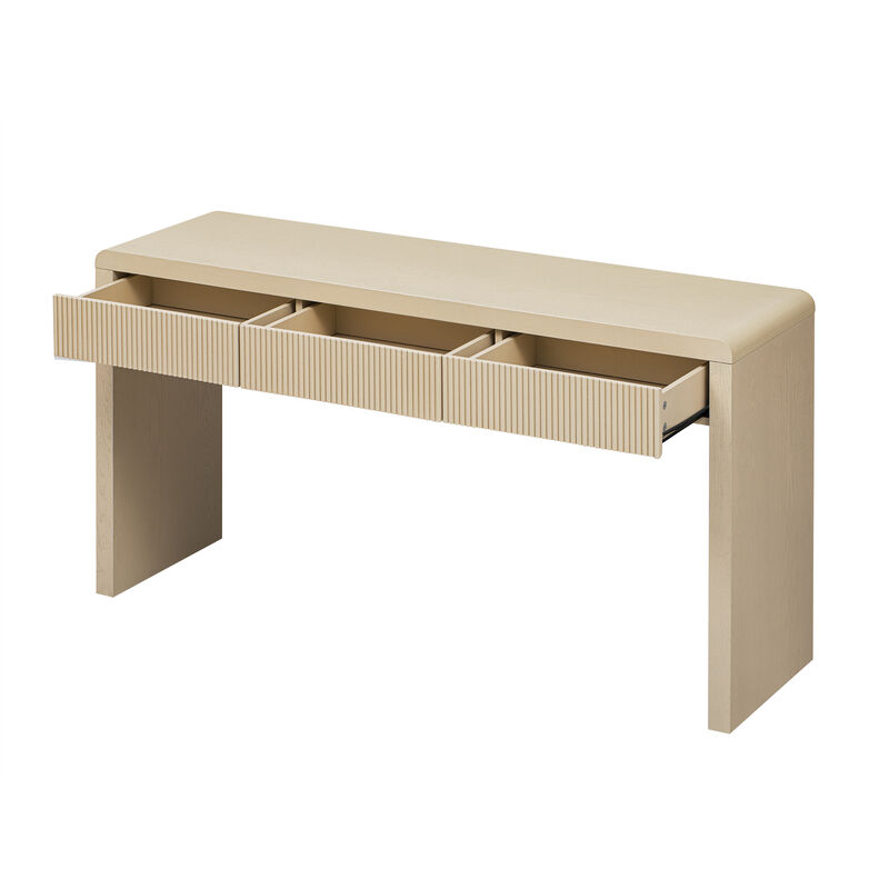 Whisen 55" Rustic Console Table with 3 Fluted Drawers, MDF Solid Wood Veneer, Entryway Table for Living Room Hallway image number 8
