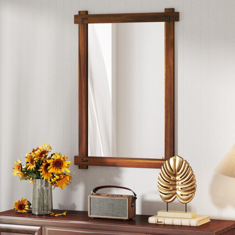 Hivvago Wood Framed Mirror with Acacia Wood Frame and Vintage Rivet Design