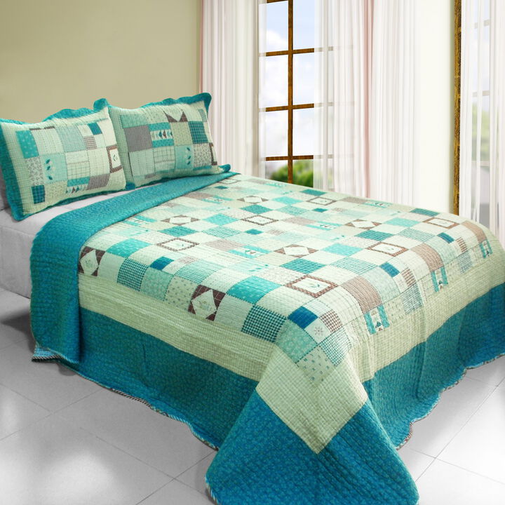 3-Piece Cotton Vermicelli Quilted Printed Quilt Set with Matching Shams