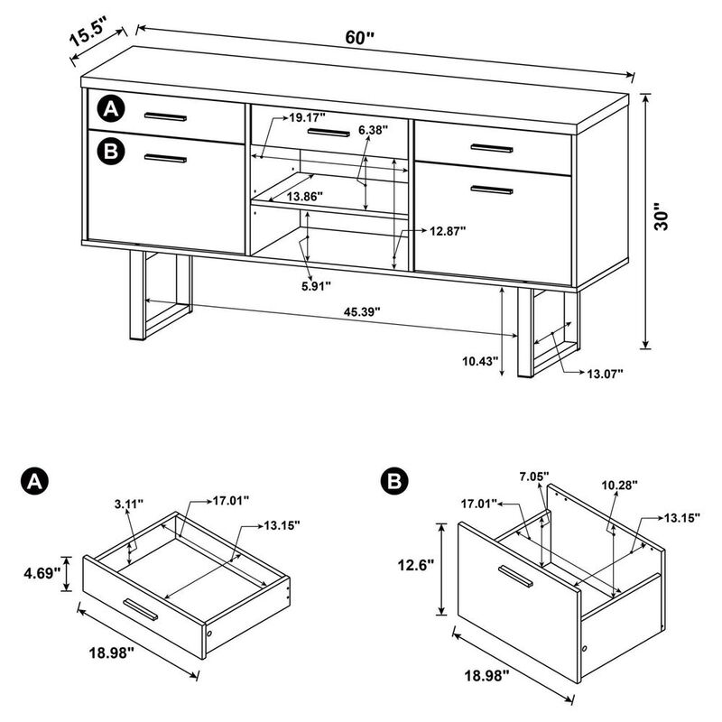 Coaster Co. of America Lawtey 5-drawer Credenza with Adjustable Shelf Cappuccino