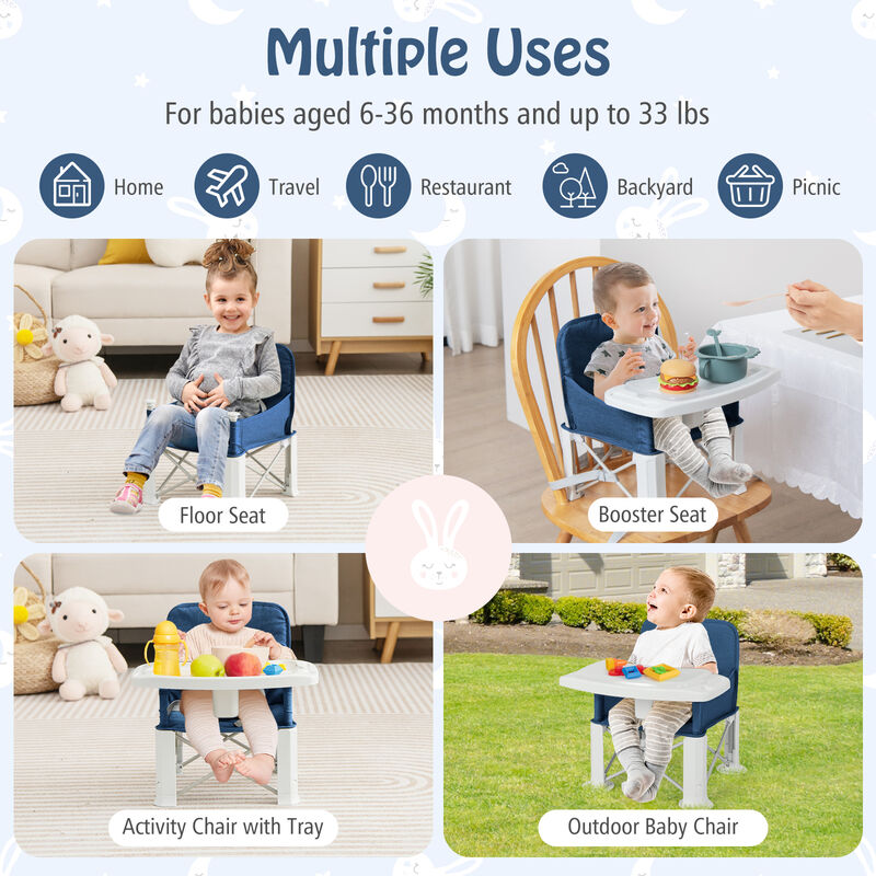 Baby Booster Seat with Safety Harness & Two-Tray Setup – Portable & Easy Clean