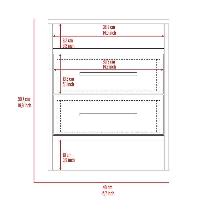 Streamdale Rowley 2-Drawer 1-Shelf Rectangle Nightstand Light