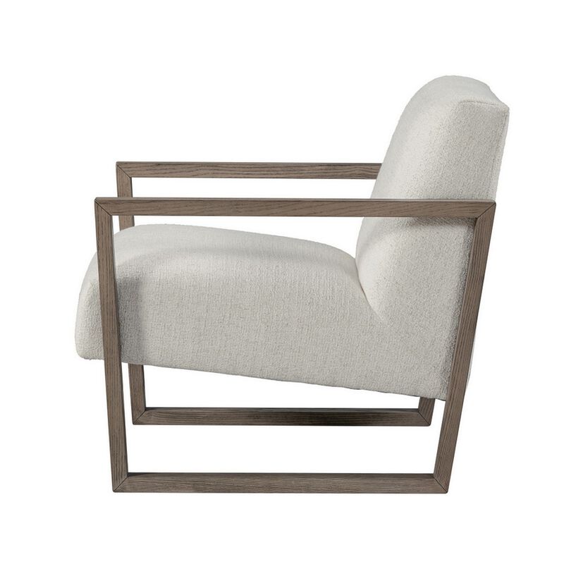 Cvi 31 Inch Armchair, Cushioned Seat, Taupe Framed Legs, Off White Finish