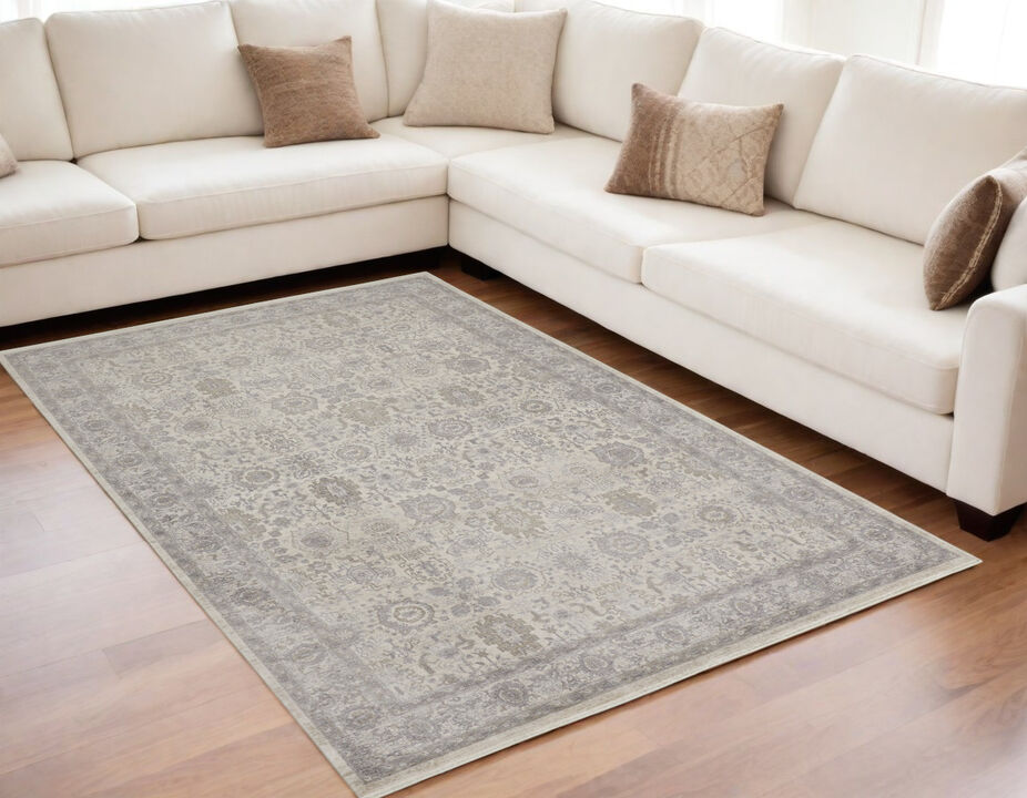 HomeRoots Oriental Power Loom Worn Faded Area Rug With Fringe