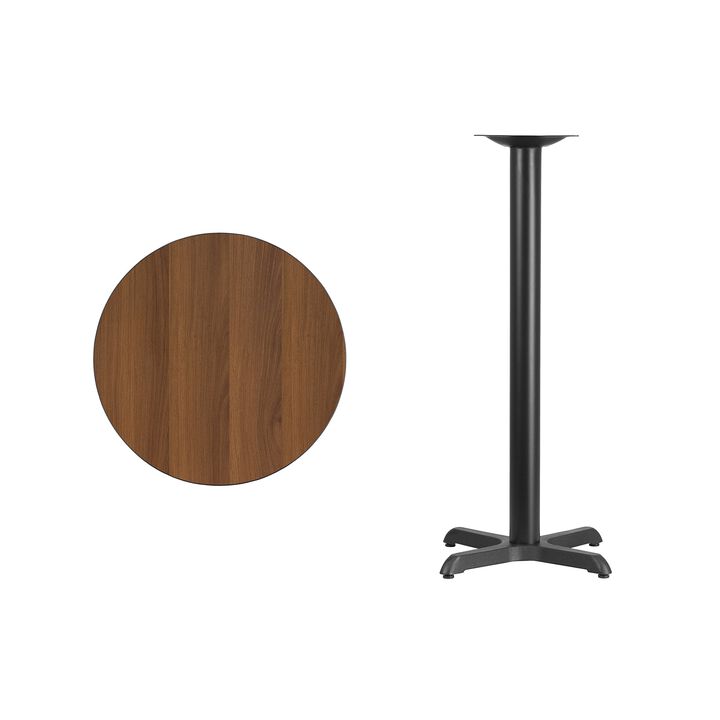 Flash Furniture Stiles 24'' Round Walnut Laminate Table Top with 22'' x 22'' Bar Height Table Base