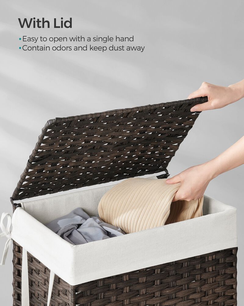 90L Laundry Basket with Lid Handles Synthetic Rattan Brown Hamper image number 7