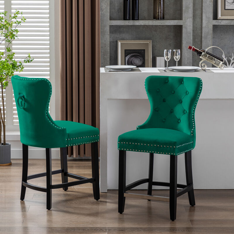 WestinTrends 24" Tufted Velvet Counter Stool (Set of 2)