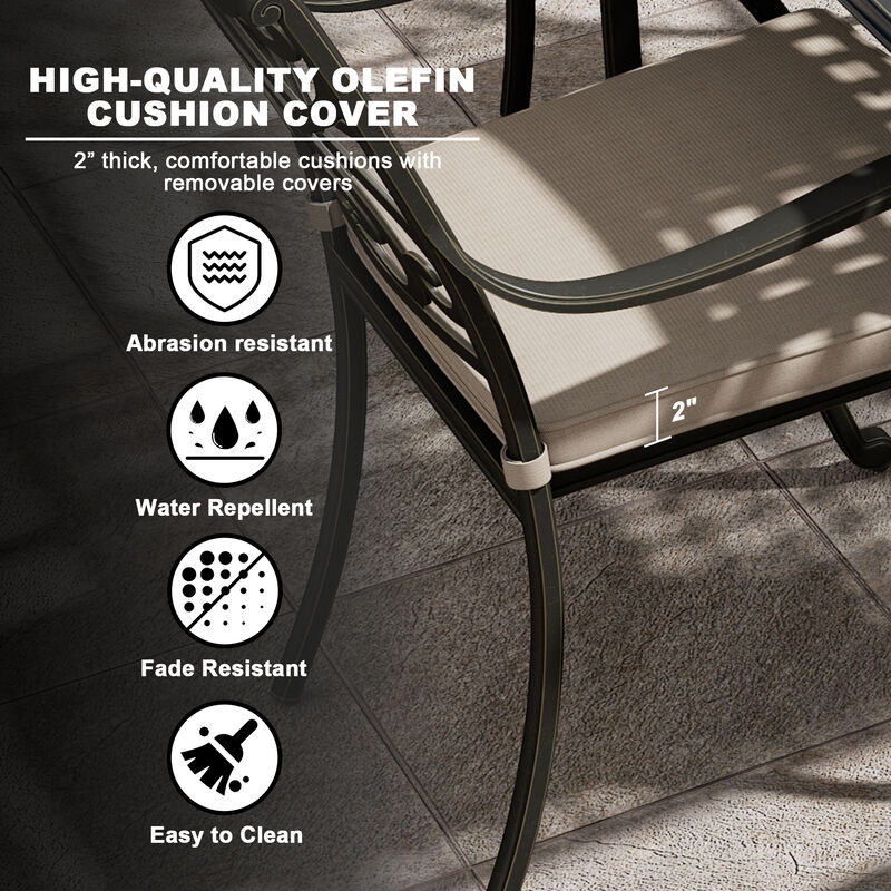 Mondawe 9 Piece Outdoor Dining Set Cast Aluminum with 1 Rectangle Expandable Table 8 Pieces Dining Chairs with Cushion Beige image number 9