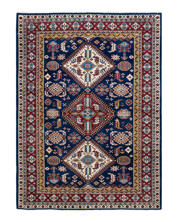 Tribal, One-of-a-Kind Hand-Knotted Area Rug  - Blue, 5' 1" x 7' 0"