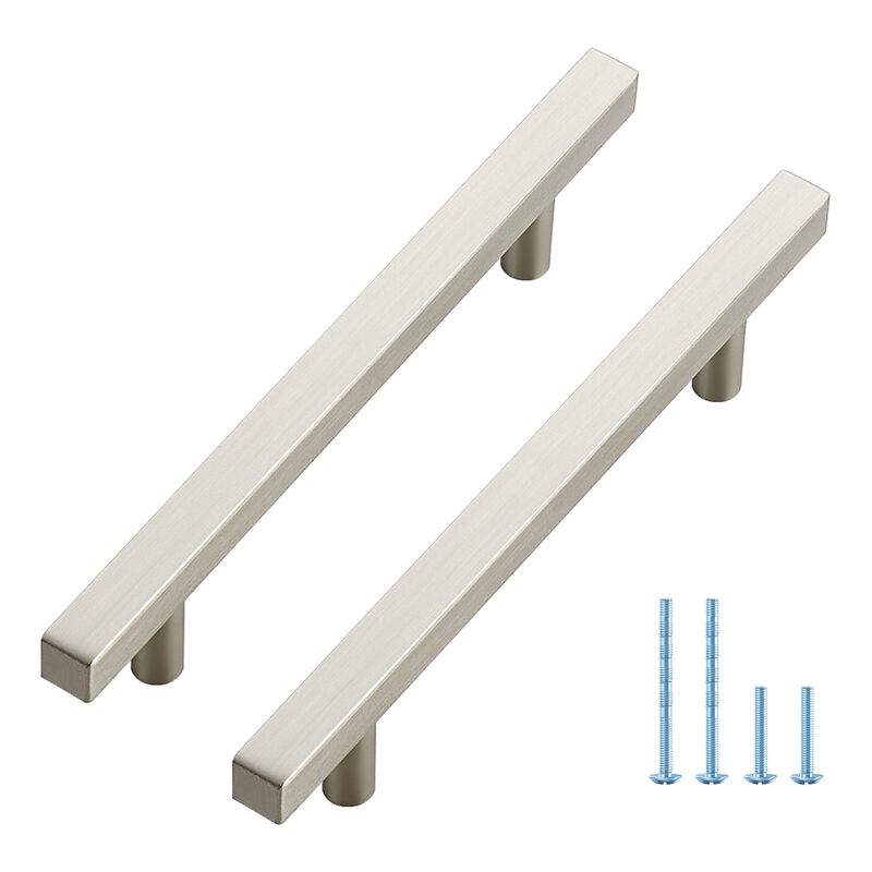 5 Pack 7-3/8 Inch Brushed Nickel Cabinet Handles, Square Kitchen Hardware for Cabinets & Drawers, Stainless Steel Pulls with 5 I