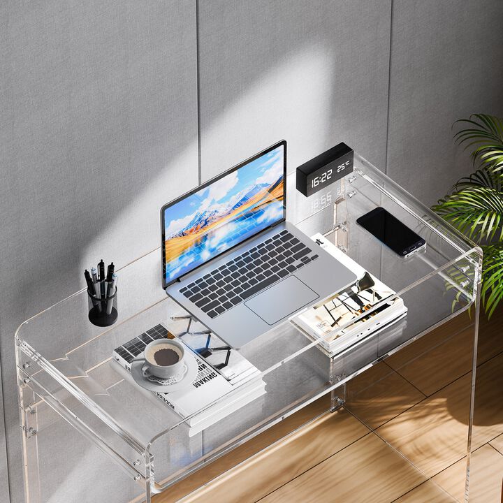 Transparent Acrylic Side Table with Storage Shelf for Bedroom