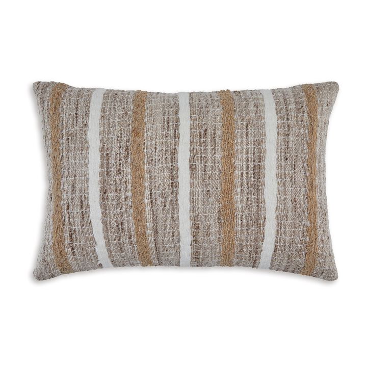 Ishy 14 x 22 Lumbar Accent Pillow Set of 4, Stripe Design, Brown White - Benzara