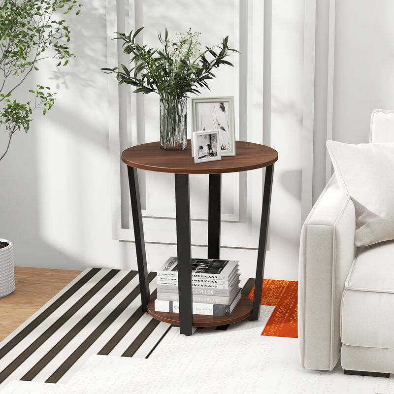 Round End Table with Open Shelf and Metal Frame for Living Room or Bedroom Storage image number 1