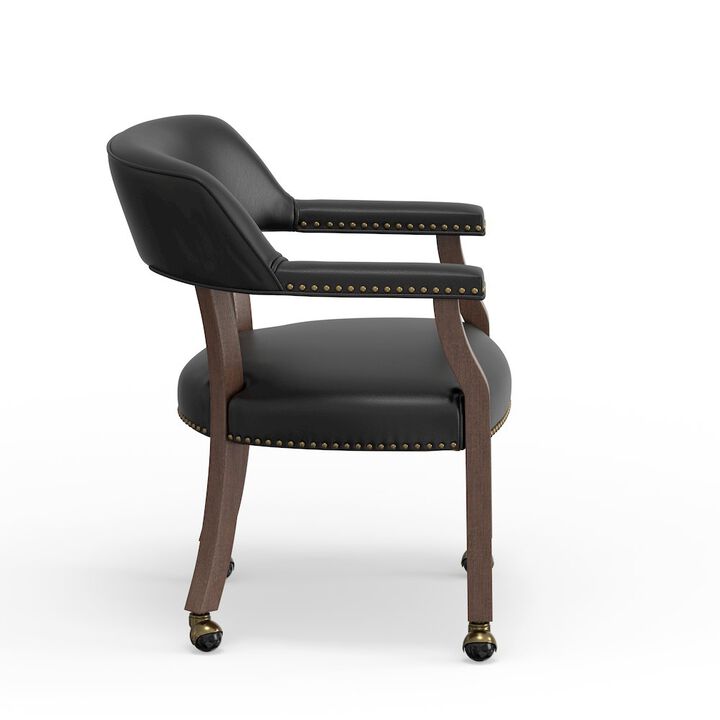 Georgio Dining and Game Chair in Walnut with Black Faux Leather