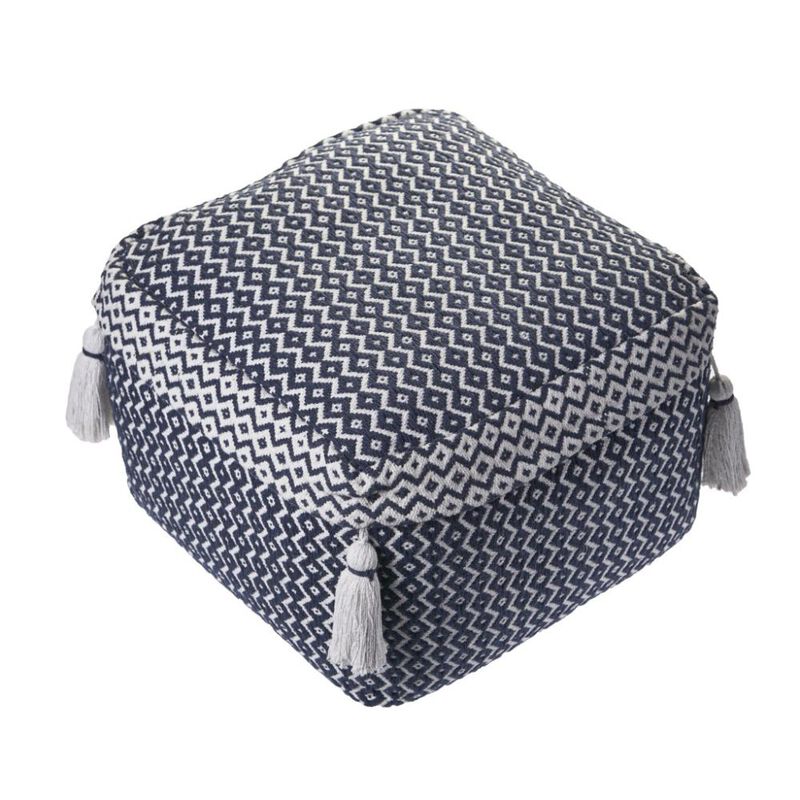 Hivvago 18 Inch Blue Cotton Geometric Pouf Ottoman