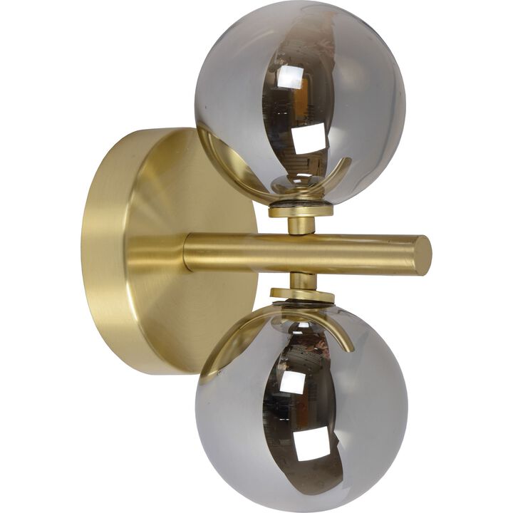 9.75" Black and Satin Brass Finished 2-Light Glass Wall Sconce