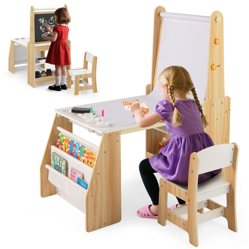 Children&rsquo;s Art Desk and Chair with Easel for Drawing and Reading image number 3