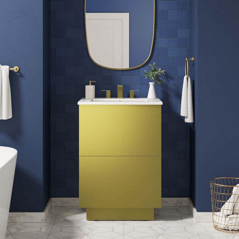 Modway Quantum Modern 24" Bathroom Vanity in White Gold with Ceramic Sink Basin and Storage Drawer image number 1