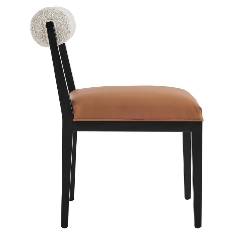 Modway Kai Upholstered Dining Chair with Wood Legs in Pearl Tan Black - Modern Dining Room Chair with Boucle Fabric Backrest and Faux Leather Seat - Wood Fabric Side Chair for Dining Room, Kitchen image number 5