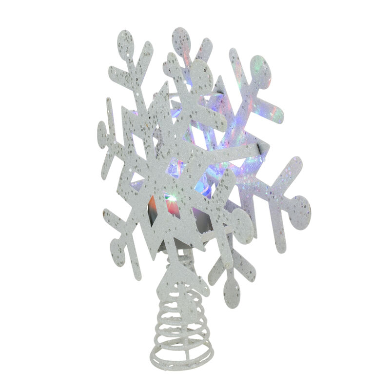 12" Lighted White Snowflake Christmas Tree Topper - Multicolor Lights image number 1