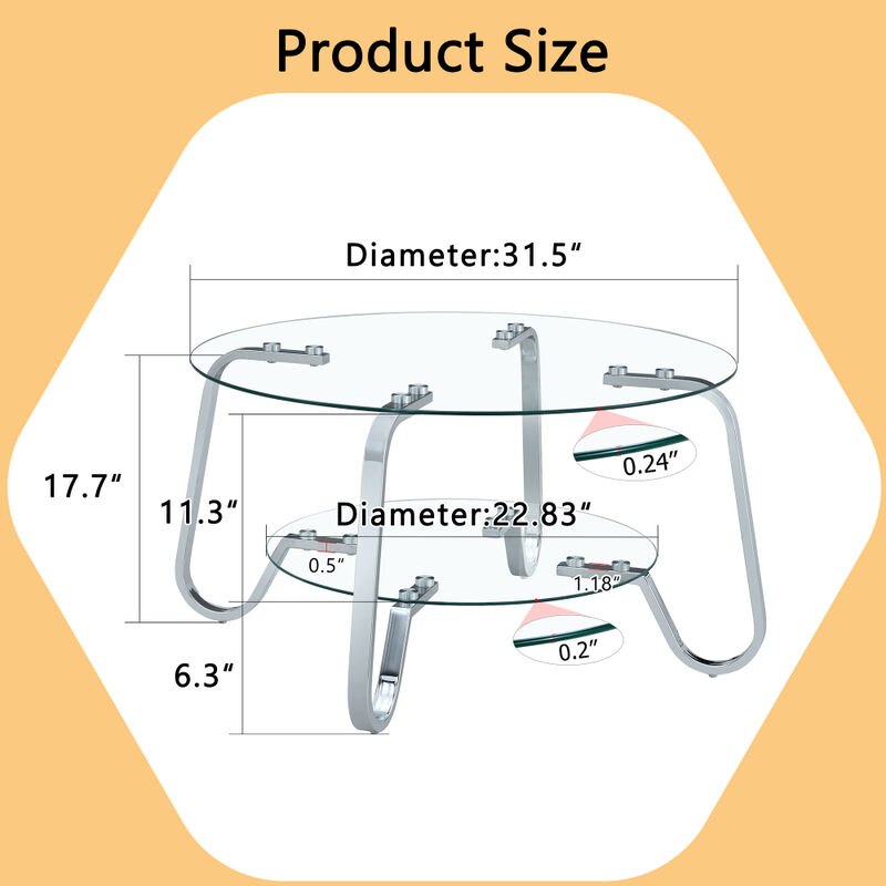 Ketwul 2-Tier Round Glass Coffee Table image number 9