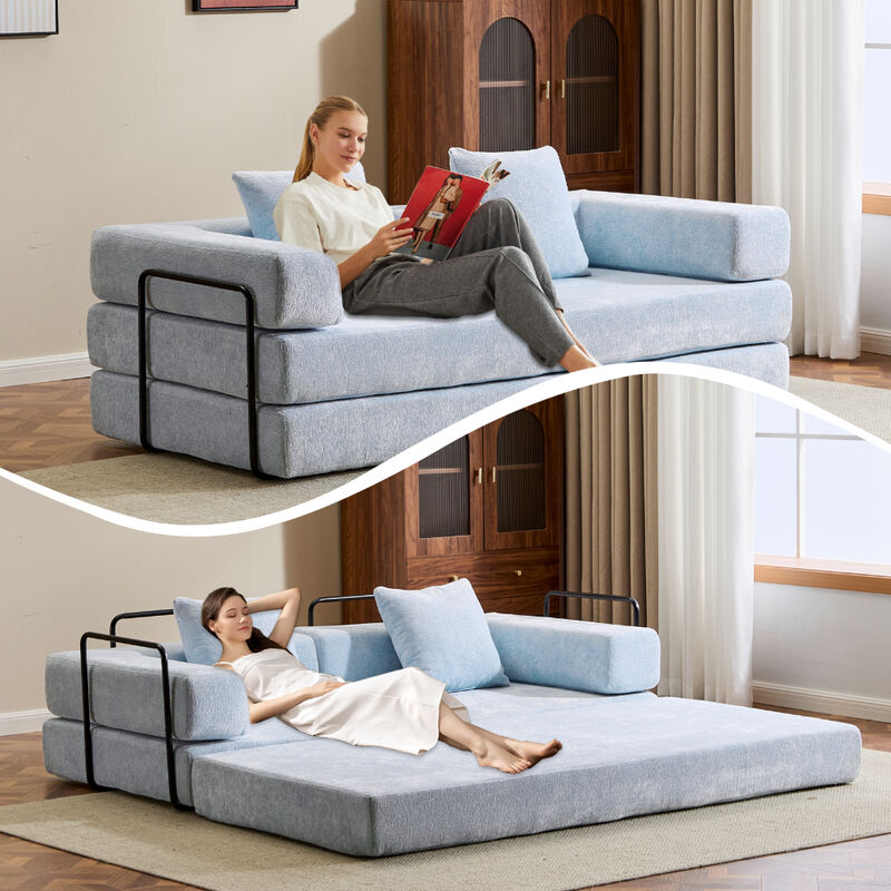 Chenille Floor Sofa Bed &ndash; Comfy Futon Couch with Pillow and Back Support