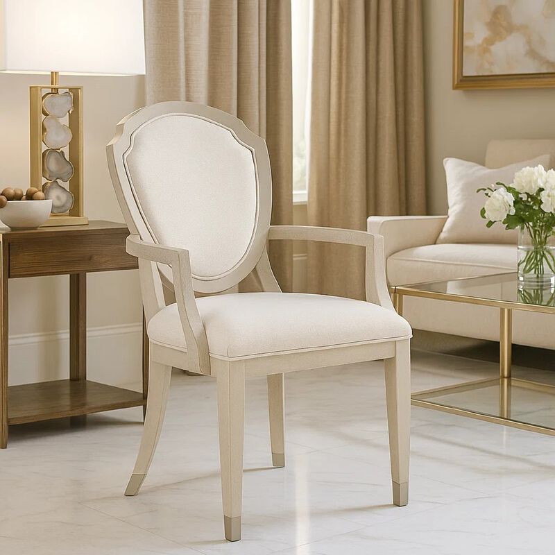 Olto Set of 2 Dining Armchairs, Ivory Chenille, Light Oak Brown Wood, Dipped Legs image number 7