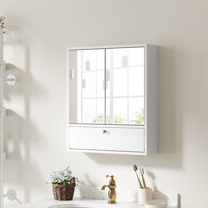 Wall-Mounted Bathroom Medicine Cabinet – Double Mirrored Doors and Internal Shelving