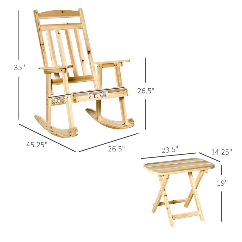 Natural Porch Set: 2-Piece Wooden Rocking Chairs with Foldable Table