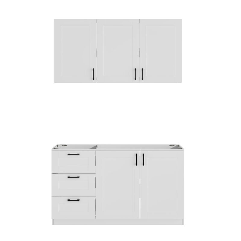 FUFU&GAGA Modern Kitchen Storage Sideboard with 3-Drawers & 5-Doors, Modular Cabinet Organizer, (60 in. W x 23.6 in. D x 64.6 in. H), White