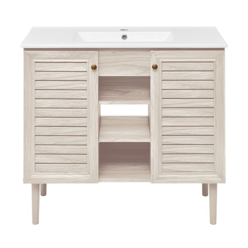 Bron 36" Freestanding Bathroom Vanity in White Oak with Sink Top image number 0