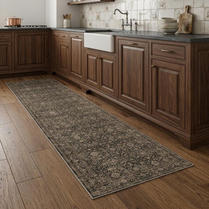 HomeRoots Floral Medallion Washable Runner Rug