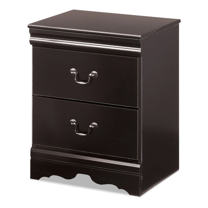 Yara Nightstand, Classic Black, 25 Inch, 2 Drawers, Pewter Handles