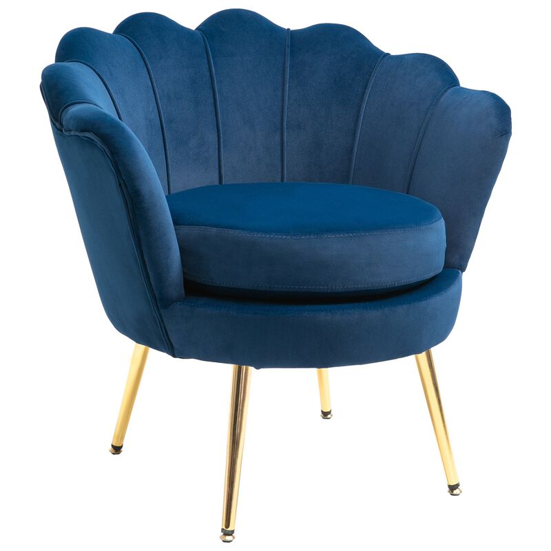 Blue Velvet Lounger: Accent Chair with Gold Metal Legs