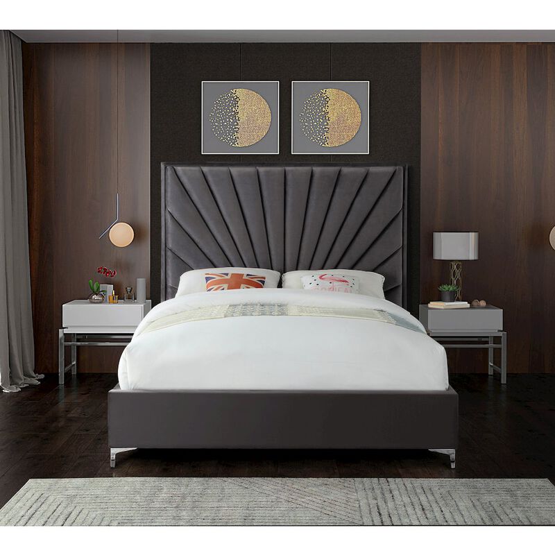 Meridian Furniture Eclipse Grey Velvet Queen Bed