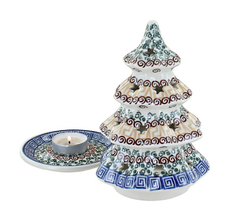 Blue Rose Polish Pottery Athena Medium Christmas Tree Luminary