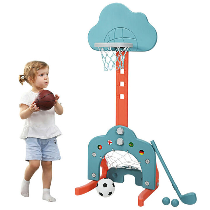 3-in-1 Adjustable Basketball Hoop Set for Kids with Balls, Height Adjustable Indoor Outdoor Playset