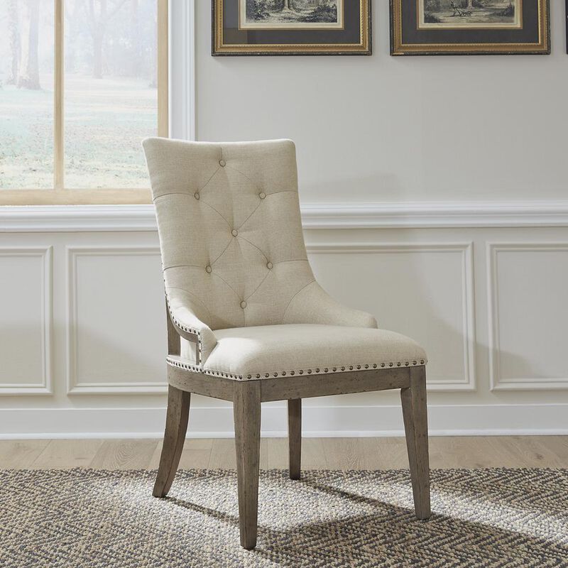 Liberty Furniture Americana Farmhouse Upholstered Shelter Side Chair (RTA) in Dusty Taupe image number 1