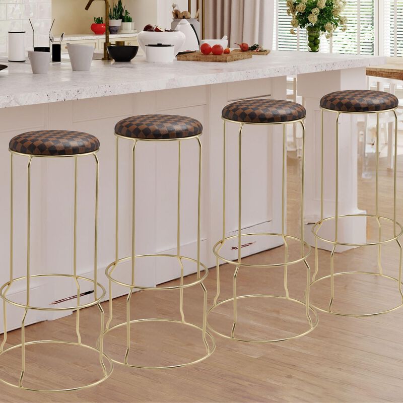 Kings Brand Furniture Carmilla Upholstered Counter Height Stool with Footrest - Bar Stools Set of 4 for Kitchen 31"