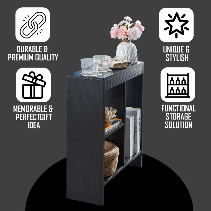 Kings Brand Furniture Side End Table with Drink Holders, Storage Shelves, Magazine Holder, Narrow Slim Chair Couch Table image number 5