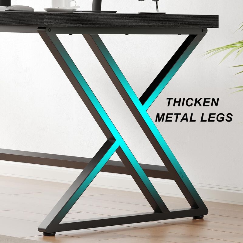 Top True Wood Computer Desk, Modern Writing Desk with Metal Legs for Home Office image number 5
