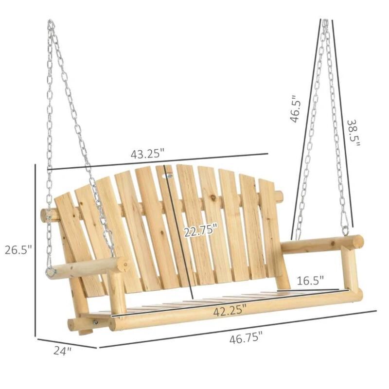 Hivvago Natural Wooden 2-Seater Hanging Outdoor Porch Swing