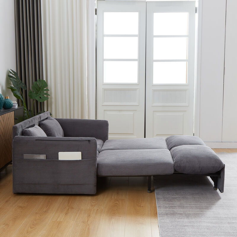 Merax Sleeper Sofa Bed 3-in-1 Adjustable Sleeper with Pullout Bed 2 Pillows and Side Pockets Soft Corduroy Convertible Sleeper Sofa Bed for Living Room image number 3