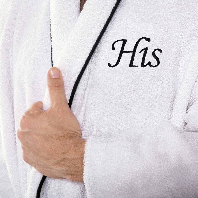 Soft Cotton Embroidered Bathrobe for Men and Women, Adult Size Robe-White image number 2