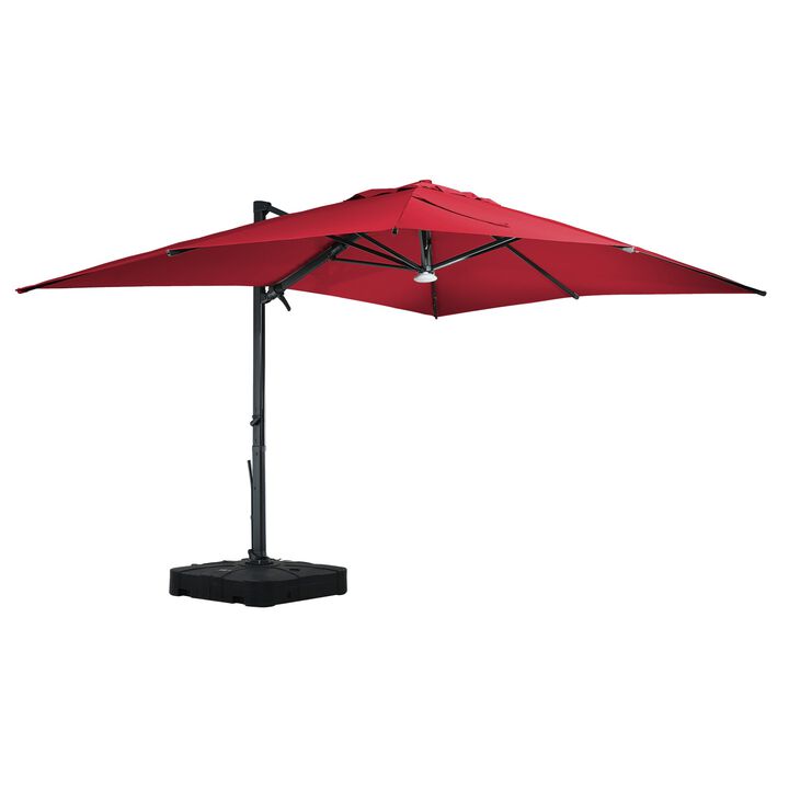 10x13 ft. 360° Rotation Cantilever Patio Umbrella with BaseandBT in Red