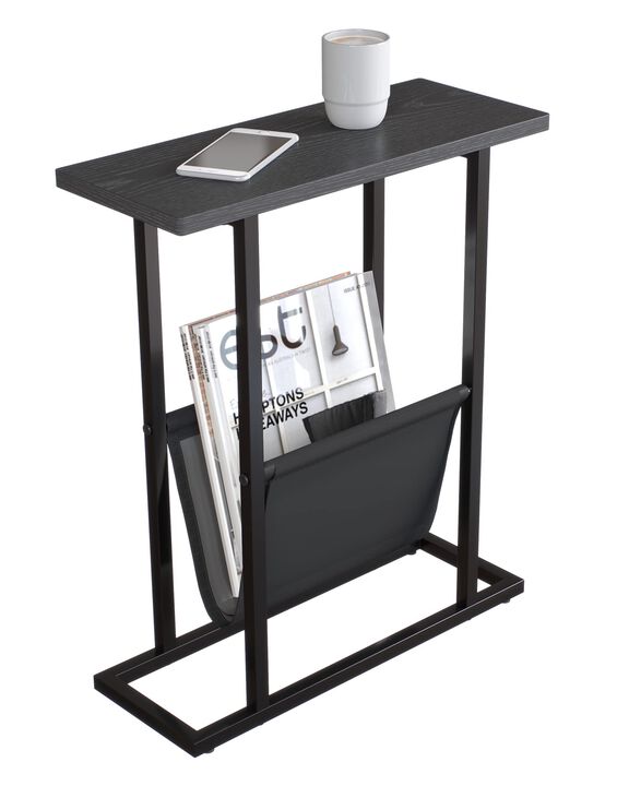 Yusong Small Narrow Side Table for Small Spaces, Slim End Table Magazine Table Nightstand with Storage Holder, Accent Skinny Sna