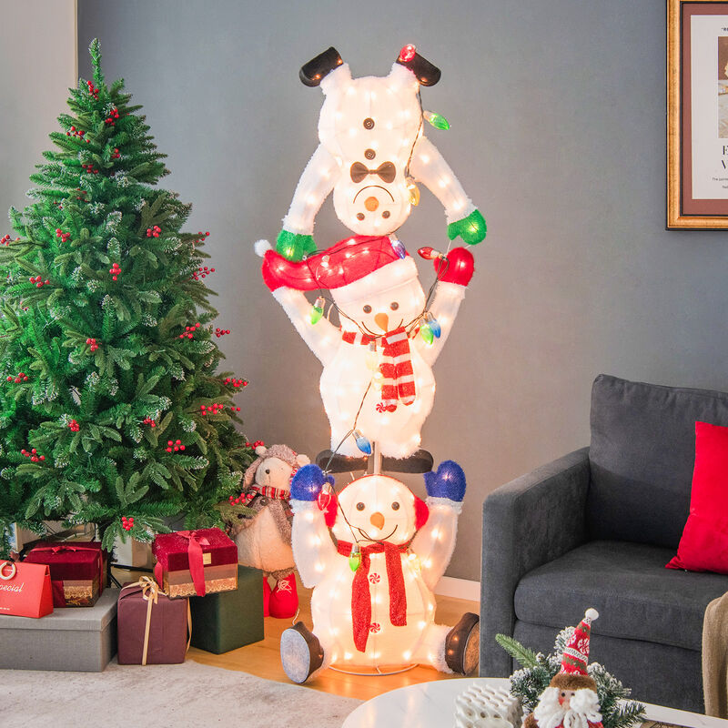 5.6 Feet Lighted Stacked Snowmen Christmas Decoration image number 2