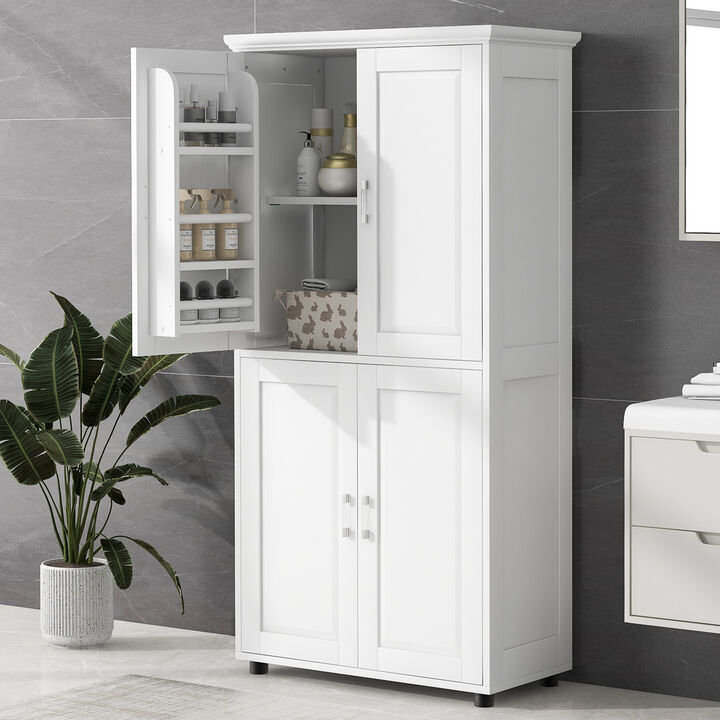 Whisen Minimalist Style Tall and Wide Storage Cabinet, Freestanding Cabinet with 4 Doors and Adjustable Shelves - White
