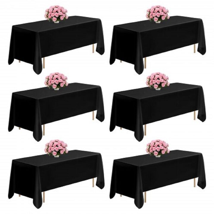 6 Pack Rectangle Tablecloths, Reusable Wrinkle-Resistant Polyester Table Covers for Weddings & Parties-Black