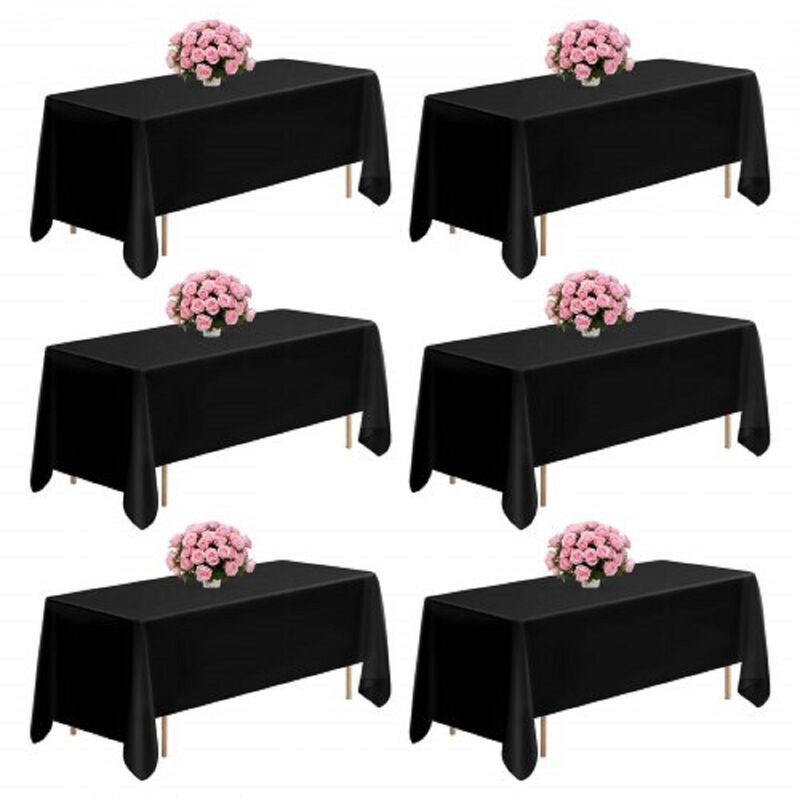 6 Pack Rectangle Tablecloths, Reusable Wrinkle-Resistant Polyester Table Covers for Weddings & Parties-Black image number 0